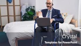  Presentation with wheelchair - Slide deck enhanced with hispanic-man-with-beard-sitting background and a tawny brown colored foreground