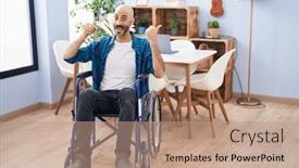 Presentation with wheelchair - Presentation enhanced with hispanic-man-with-beard-sitting background and a coral colored foreground
