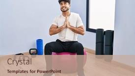  Presentation with praying hands - Slide deck with hispanic-man-with-beard-sitting background and a coral colored foreground