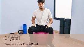  Presentation with puffing - Slide deck with hispanic-man-with-beard-sitting background and a coral colored foreground