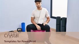  Presentation with simple - PPT theme consisting of hispanic-man-with-beard-sitting background and a coral colored foreground