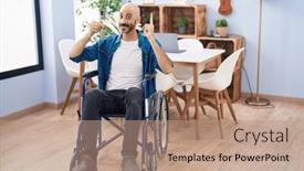  Presentation with wheelchair - Presentation theme enhanced with hispanic-man-with-beard-sitting background and a  colored foreground