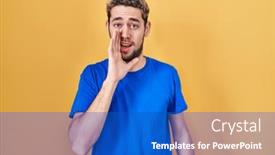  Presentation with beard - PPT theme having hispanic-man-with-beard-standing background and a cobalt blue colored foreground