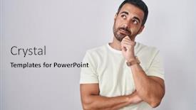  Presentation with beard - Presentation design featuring hispanic-man-with-beard-standing background and a light gray colored foreground