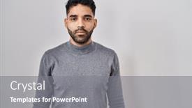  Presentation with beard - Presentation theme consisting of hispanic-man-with-beard-standing background and a gray colored foreground