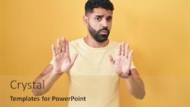  Presentation with forbidden - PPT theme consisting of hispanic-man-with-beard-standing background and a yellow colored foreground
