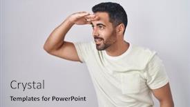  Presentation with far away - Theme with hispanic-man-with-beard-standing background and a light gray colored foreground