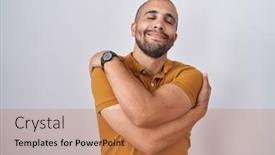  Presentation with confident love - PPT theme enhanced with hispanic-man-with-beard-standing background and a coral colored foreground