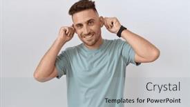  Presentation with ears - PPT theme enhanced with hispanic-man-with-beard-standing background and a light gray colored foreground