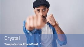  Presentation with violence - PPT layouts having hispanic-man-with-beard-standing background and a teal colored foreground