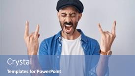  Presentation with rock music - Presentation design having hispanic-man-with-beard-standing background and a teal colored foreground