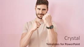  Presentation with fight - Presentation theme enhanced with hispanic-man-with-beard-standing background and a coral colored foreground