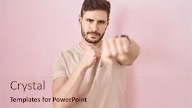  Presentation with violence - PPT layouts consisting of hispanic-man-with-beard-standing background and a coral colored foreground