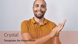  Presentation with joyful - Presentation having hispanic-man-with-beard-standing background and a coral colored foreground