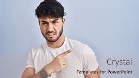  Presentation with forefinger - Slide set consisting of hispanic-man-with-beard-standing background and a soft green colored foreground