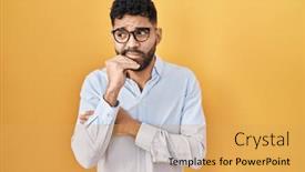  Presentation with anxiety - PPT layouts enhanced with hispanic-man-with-beard-standing background and a yellow colored foreground