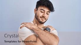  Presentation with confident love - PPT theme enhanced with hispanic-man-with-beard-standing background and a coral colored foreground