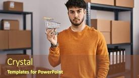  Presentation with attitude - PPT theme consisting of hispanic-man-with-beard-standing background and a tawny brown colored foreground