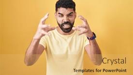  Presentation with yelling - Presentation design having hispanic-man-with-beard-standing background and a yellow colored foreground