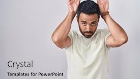  Presentation with bunny - Presentation design featuring hispanic-man-with-beard-standing background and a light gray colored foreground