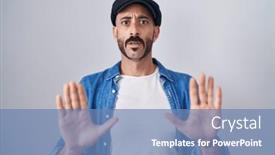  Presentation with forbidden - Slide set having hispanic-man-with-beard-standing background and a teal colored foreground