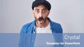  Presentation with fear - PPT theme consisting of hispanic-man-with-beard-standing background and a teal colored foreground