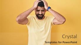  Presentation with migraine - Slide set featuring hispanic-man-with-beard-standing background and a yellow colored foreground