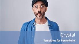  Presentation with lips - PPT theme enhanced with hispanic-man-with-beard-standing background and a teal colored foreground