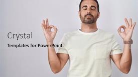  Presentation with meditation - PPT theme with hispanic-man-with-beard-standing background and a light gray colored foreground