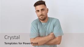  Presentation with sad - Presentation theme having hispanic-man-with-beard-standing background and a coral colored foreground