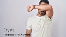  Presentation with sad - PPT layouts featuring hispanic-man-with-beard-standing background and a light gray colored foreground