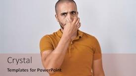  Presentation with bad breath - Presentation theme with hispanic-man-with-beard-standing background and a red colored foreground