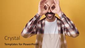  Presentation with tongue - PPT theme consisting of hispanic-man-with-beard-standing background and a gold colored foreground