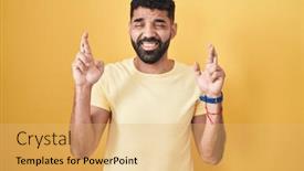  Presentation with hope - PPT layouts consisting of hispanic-man-with-beard-standing background and a yellow colored foreground