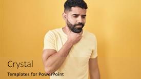  Presentation with sore throat - Presentation design consisting of hispanic-man-with-beard-standing background and a yellow colored foreground