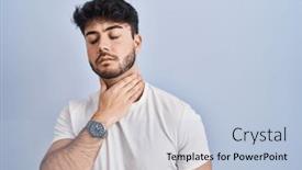 Presentation with sore throat - Slides featuring hispanic-man-with-beard-standing and a light blue colored foreground