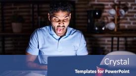  Presentation with laptop - Slide deck having hispanic-man-with-beard-using background and a ocean colored foreground