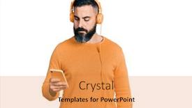  Presentation with smartphone - PPT theme with hispanic-man-with-beard-using background and a yellow colored foreground