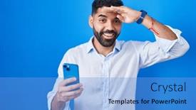  Presentation with far away - PPT theme consisting of hispanic-man-with-beard-using background and a light blue colored foreground