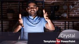 Presentation with hug - Slides having hispanic-man-with-beard-using background and a wine colored foreground
