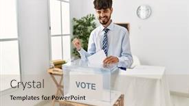  Presentation with voting - Presentation enhanced with hispanic-man-with-beard-voting background and a mint green colored foreground