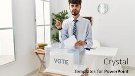  Presentation with voting - Presentation theme consisting of hispanic-man-with-beard-voting background and a soft green colored foreground