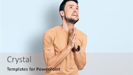  Presentation with praying hands - PPT layouts consisting of hispanic-man-with-beard-wearing background and a coral colored foreground