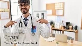  Presentation with doctor office - PPT theme featuring hispanic-man-with-beard-wearing background and a lemonade colored foreground