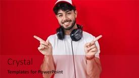  Presentation with beard - Presentation design featuring hispanic-man-with-beard-wearing background and a  colored foreground