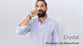  Presentation with lips mouth - Presentation design featuring hispanic-man-with-beard-wearing background and a lemonade colored foreground