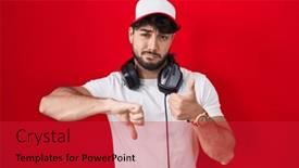  Presentation with conflict - PPT theme consisting of hispanic-man-with-beard-wearing background and a red colored foreground