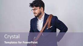  Presentation with backache - Presentation design having hispanic-man-with-beard-wearing background and a coral colored foreground