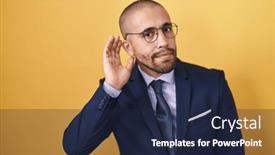  Presentation with ear - Slides enhanced with hispanic-man-with-beard-wearing background and a navy blue colored foreground