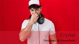  Presentation with bad breath - Presentation theme enhanced with hispanic-man-with-beard-wearing background and a crimson colored foreground